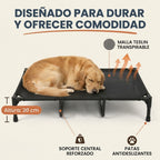 Cama Elevada para Perros de Exterior con Malla Teslin Transpirable, Soporte Central Reforzado según Talla, Patas Antideslizantes, Secado Rápido, para Perros Pequeños, Medianos y Grandes