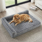 Cama Ortopédica  para Perros Grandes y Gigantes, Sofá Cama en L con Esponja de Alta Densidad, Funda Impermeable Extraíble y Lavable a Máquina, Superficie de Terciopelo Suave, 137 × 91 × 19 cm, Gris