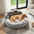 Cama para Perros, Sofá Acolchado con Respaldo y Bordes Elevados, Superficie de Felpa Ultrasuave, Colchón Suave y Cómodo, Gris