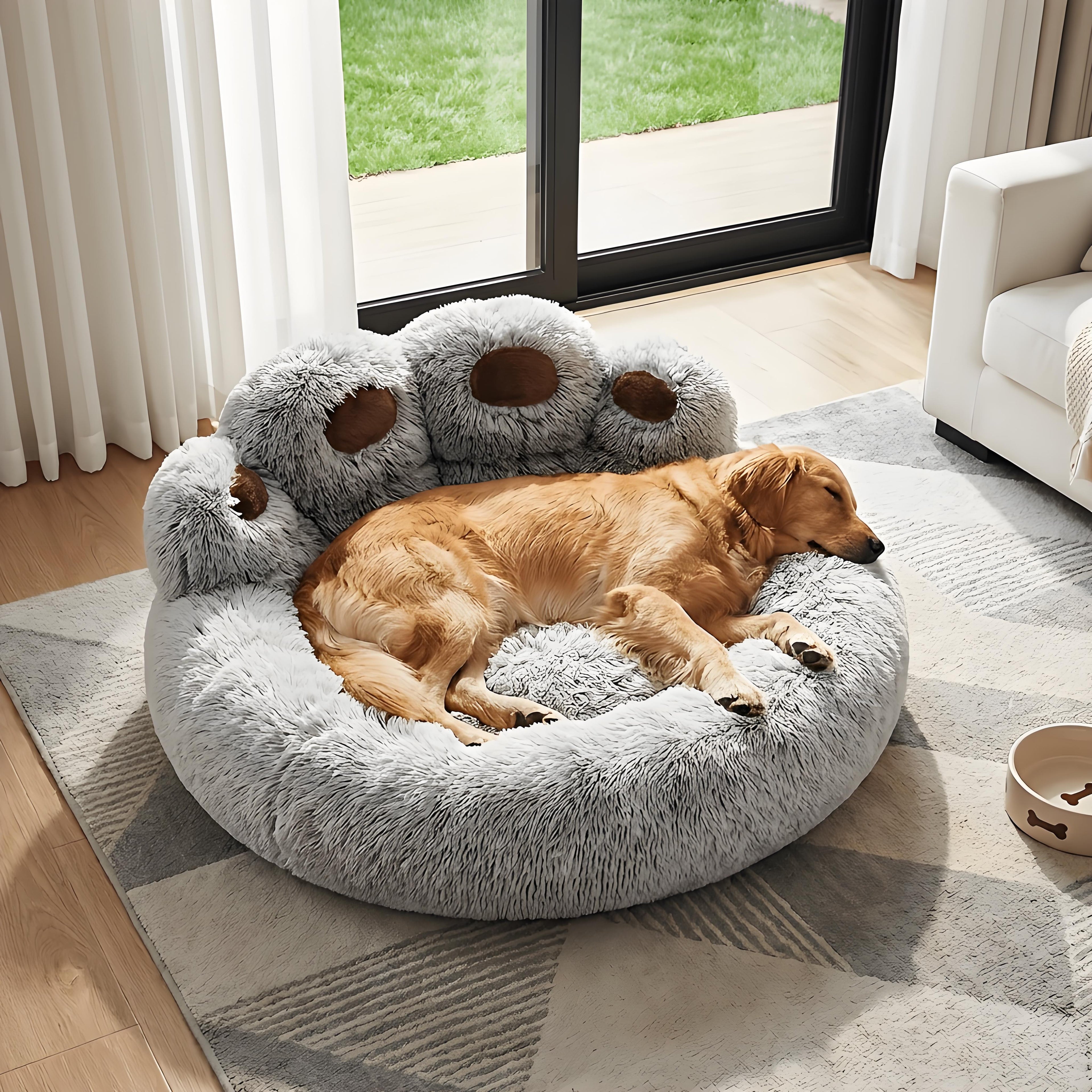Cama para Perros, Sofá Acolchado con Respaldo y Bordes Elevados, Superficie de Felpa Ultrasuave, Colchón Suave y Cómodo, Gris