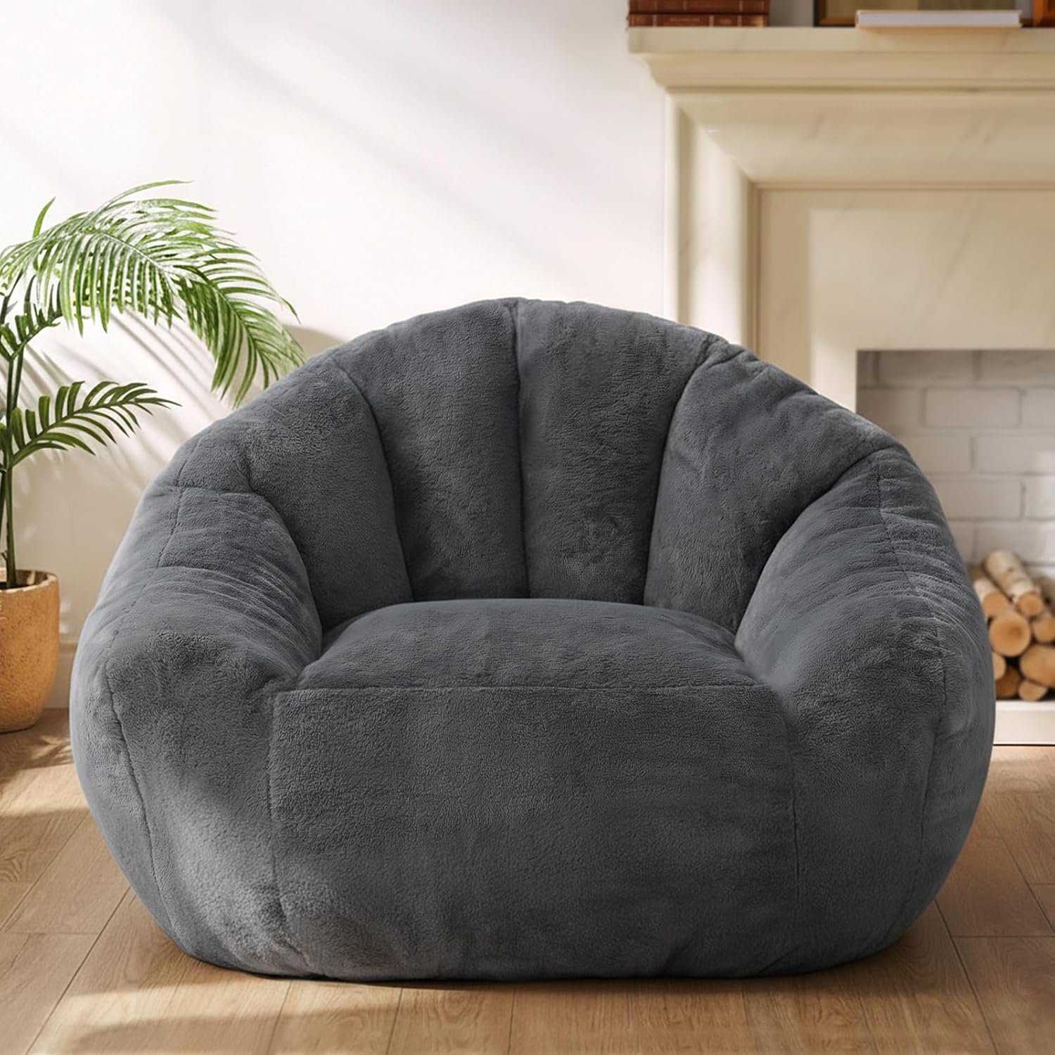 Sillón Puff para Adultos, Sofá Individual Tipo Concha con Relleno de Espuma de Recuperación, Tejido Suave y Respaldo Alto Envolvente, para Salón, Dormitorio, Lectura, Gaming y Relax