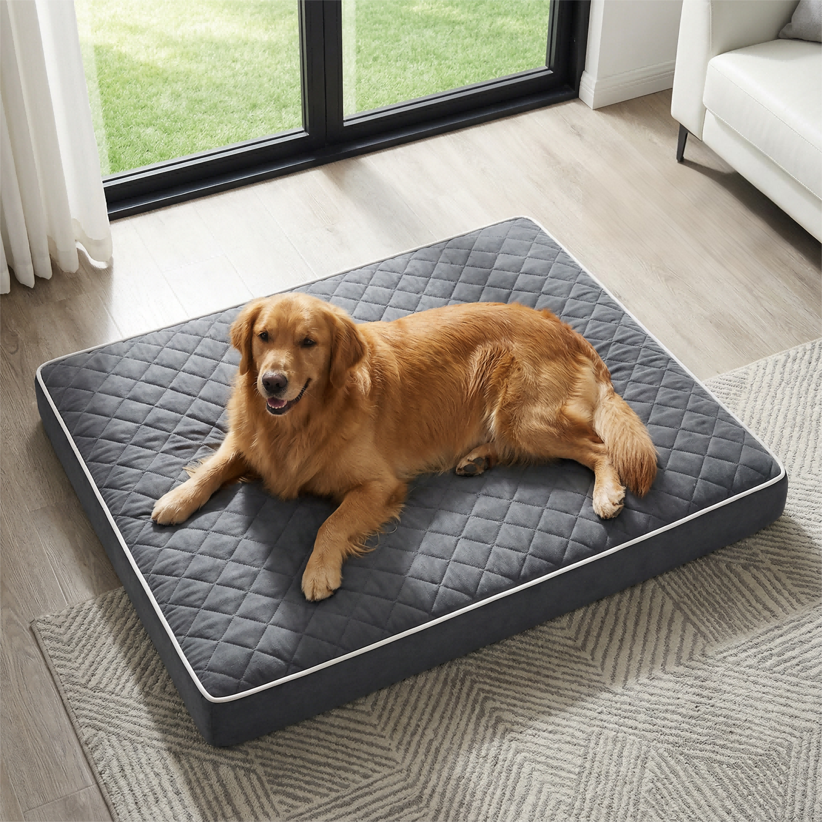 Cama para Perros Ortopédica y Lavable, Colchón Rectangular de Espuma de Alta Elasticidad con Superficie Suave Acolchada y Funda Extraíble, para Perros Pequeños, Medianos y Grandes, Gris