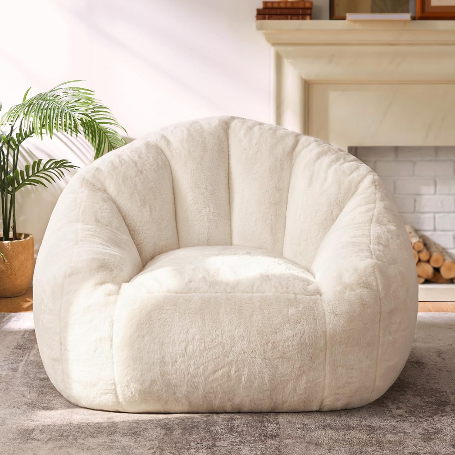 Sillón Puff para Adultos, Sofá Individual Tipo Concha con Relleno de Espuma de Recuperación, Tejido Suave y Respaldo Alto Envolvente, para Salón, Dormitorio, Lectura, Gaming y Relax