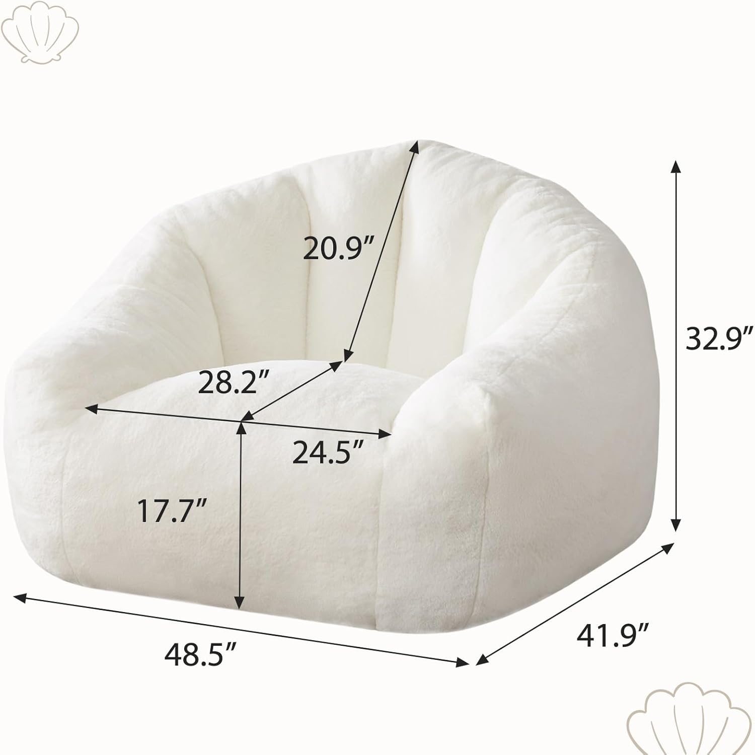 Sillón Puff para Adultos, Sofá Individual Tipo Concha con Relleno de Espuma de Recuperación, Tejido Suave y Respaldo Alto Envolvente, para Salón, Dormitorio, Lectura, Gaming y Relax