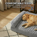 Cama Ortopédica  para Perros Grandes y Gigantes, Sofá Cama en L con Esponja de Alta Densidad, Funda Impermeable Extraíble y Lavable a Máquina, Superficie de Terciopelo Suave, 137 × 91 × 19 cm, Gris