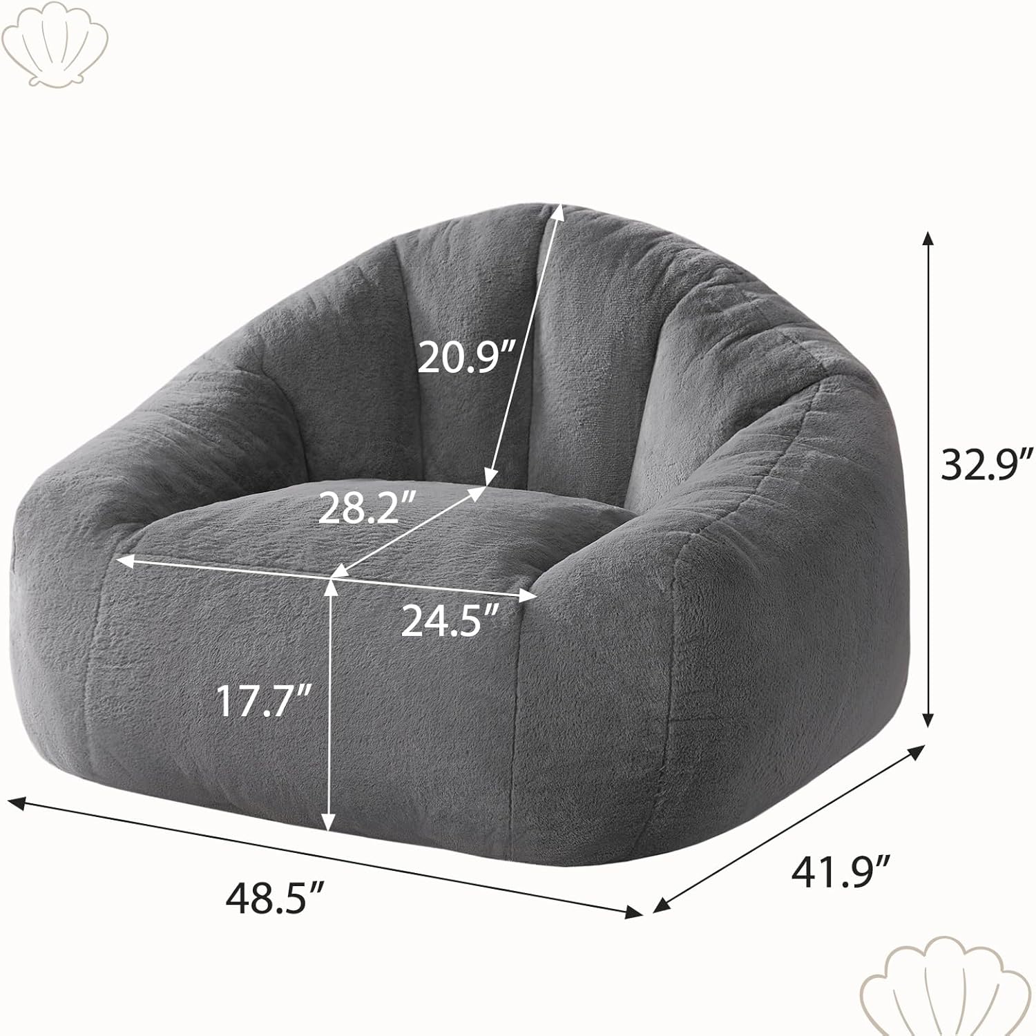 Sillón Puff para Adultos, Sofá Individual Tipo Concha con Relleno de Espuma de Recuperación, Tejido Suave y Respaldo Alto Envolvente, para Salón, Dormitorio, Lectura, Gaming y Relax