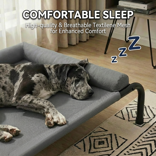 Cama Elevada para Perros con Cojines Suaves en 3 Lados, Cama Transpirable de Malla Textilene, Estructura Metálica Resistente, Fácil de Limpiar, para Perros Pequeños, Medianos y Grandes