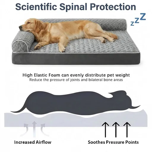 Orthopedic Sofa Pet Bed for Large Dogs with Waterproof Lining, Nonskid Bottom, Removable Washable Cover, Joint Relief Comfort Dog Bed, Durable Pet Sofa Bed Gray