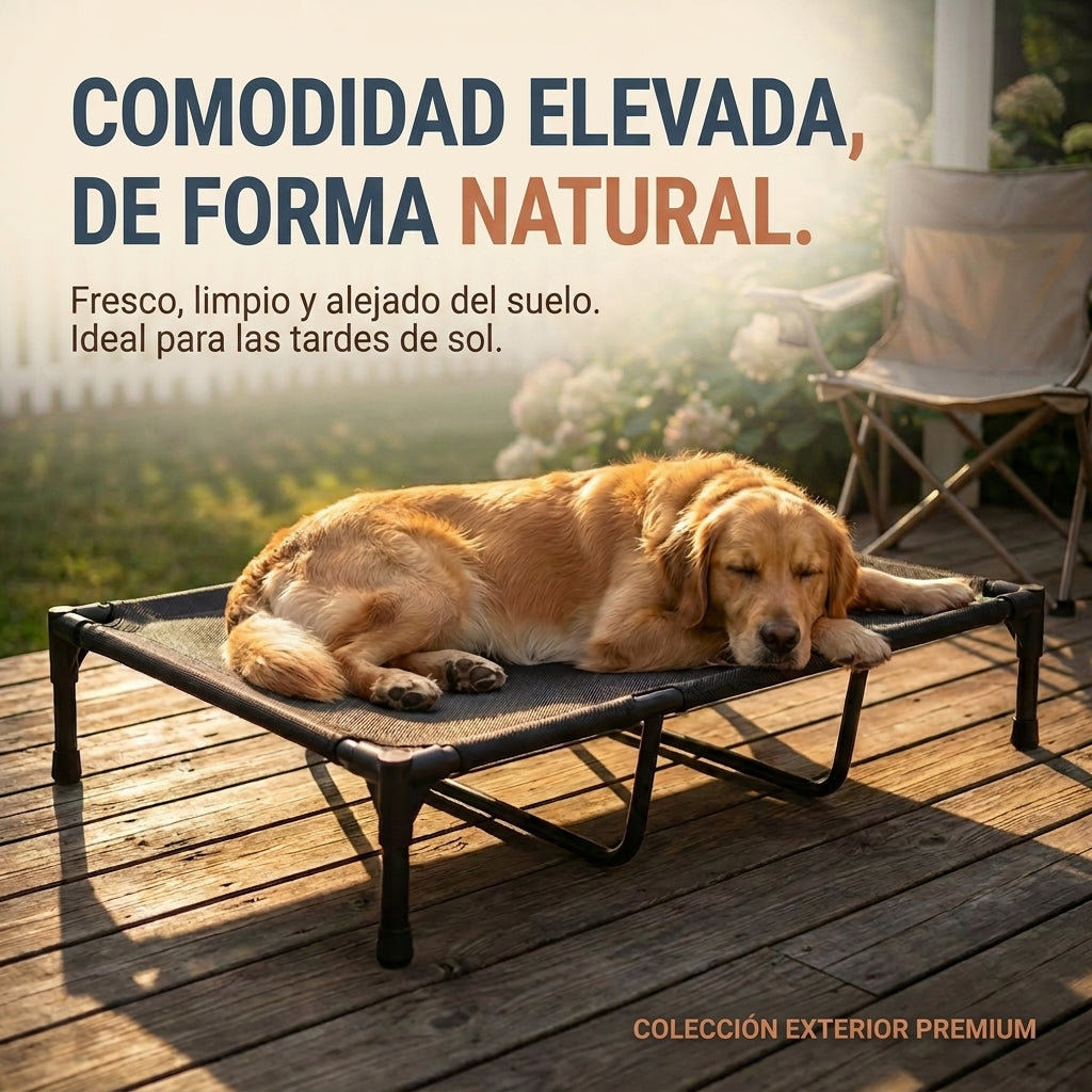 Cama Elevada para Perros de Exterior con Malla Teslin Transpirable, Soporte Central Reforzado según Talla, Patas Antideslizantes, Secado Rápido, para Perros Pequeños, Medianos y Grandes