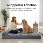 Cama Ortopédica  para Perros Grandes y Gigantes, Sofá Cama en L con Esponja de Alta Densidad, Funda Impermeable Extraíble y Lavable a Máquina, Superficie de Terciopelo Suave, 137 × 91 × 19 cm, Gris