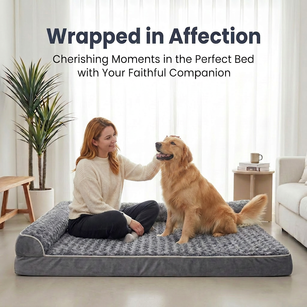 Cama Ortopédica  para Perros Grandes y Gigantes, Sofá Cama en L con Esponja de Alta Densidad, Funda Impermeable Extraíble y Lavable a Máquina, Superficie de Terciopelo Suave, 137 × 91 × 19 cm, Gris