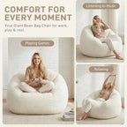 Sillón Puff para Adultos, Sofá Individual Tipo Concha con Relleno de Espuma de Recuperación, Tejido Suave y Respaldo Alto Envolvente, para Salón, Dormitorio, Lectura, Gaming y Relax