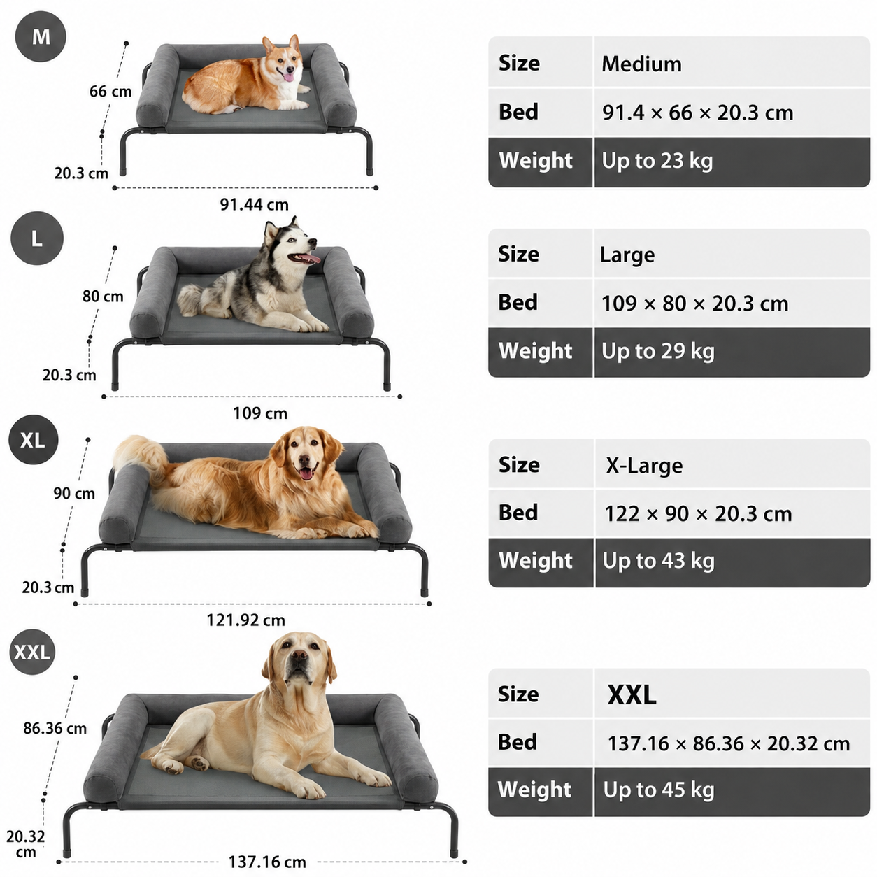 Cama Elevada para Perros con Cojines Suaves en 3 Lados, Cama Transpirable de Malla Textilene, Estructura Metálica Resistente, Fácil de Limpiar, para Perros Pequeños, Medianos y Grandes