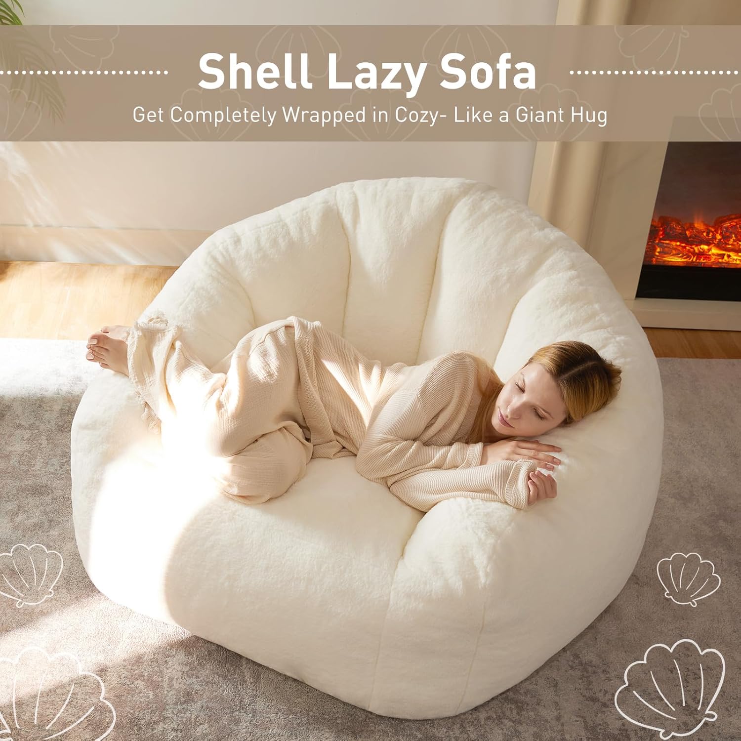 Sillón Puff para Adultos, Sofá Individual Tipo Concha con Relleno de Espuma de Recuperación, Tejido Suave y Respaldo Alto Envolvente, para Salón, Dormitorio, Lectura, Gaming y Relax