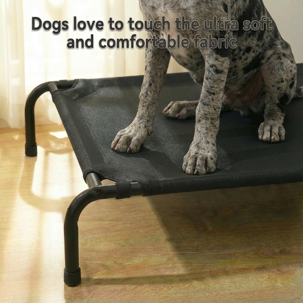 Cama Elevada para Perros, Estructura Metálica Resistente con Malla Textilene Transpirable, Hamaca Refrigerante Lavable para Interior y Exterior, Fácil de Limpiar, Gris
