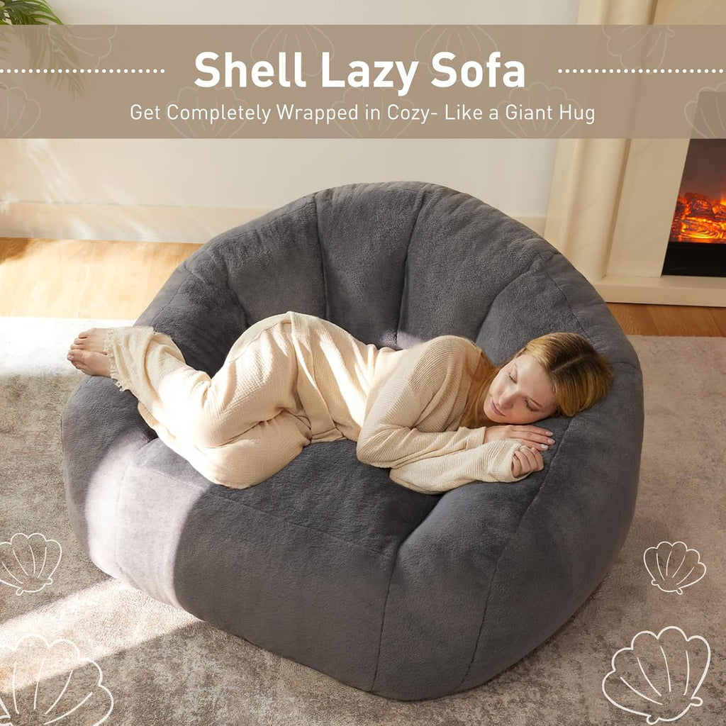 Sillón Puff para Adultos, Sofá Individual Tipo Concha con Relleno de Espuma de Recuperación, Tejido Suave y Respaldo Alto Envolvente, para Salón, Dormitorio, Lectura, Gaming y Relax