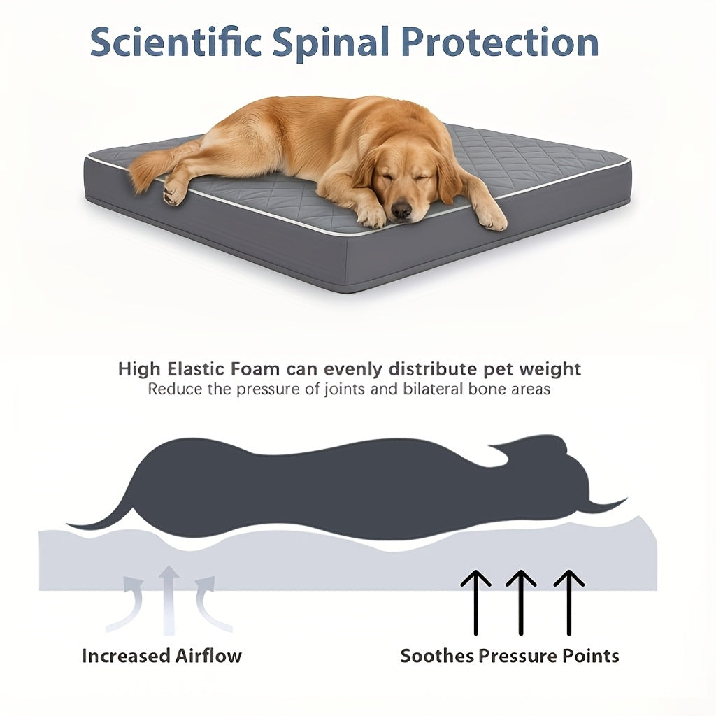 Cama para Perros Ortopédica y Lavable, Colchón Rectangular de Espuma de Alta Elasticidad con Superficie Suave Acolchada y Funda Extraíble, para Perros Pequeños, Medianos y Grandes, Gris