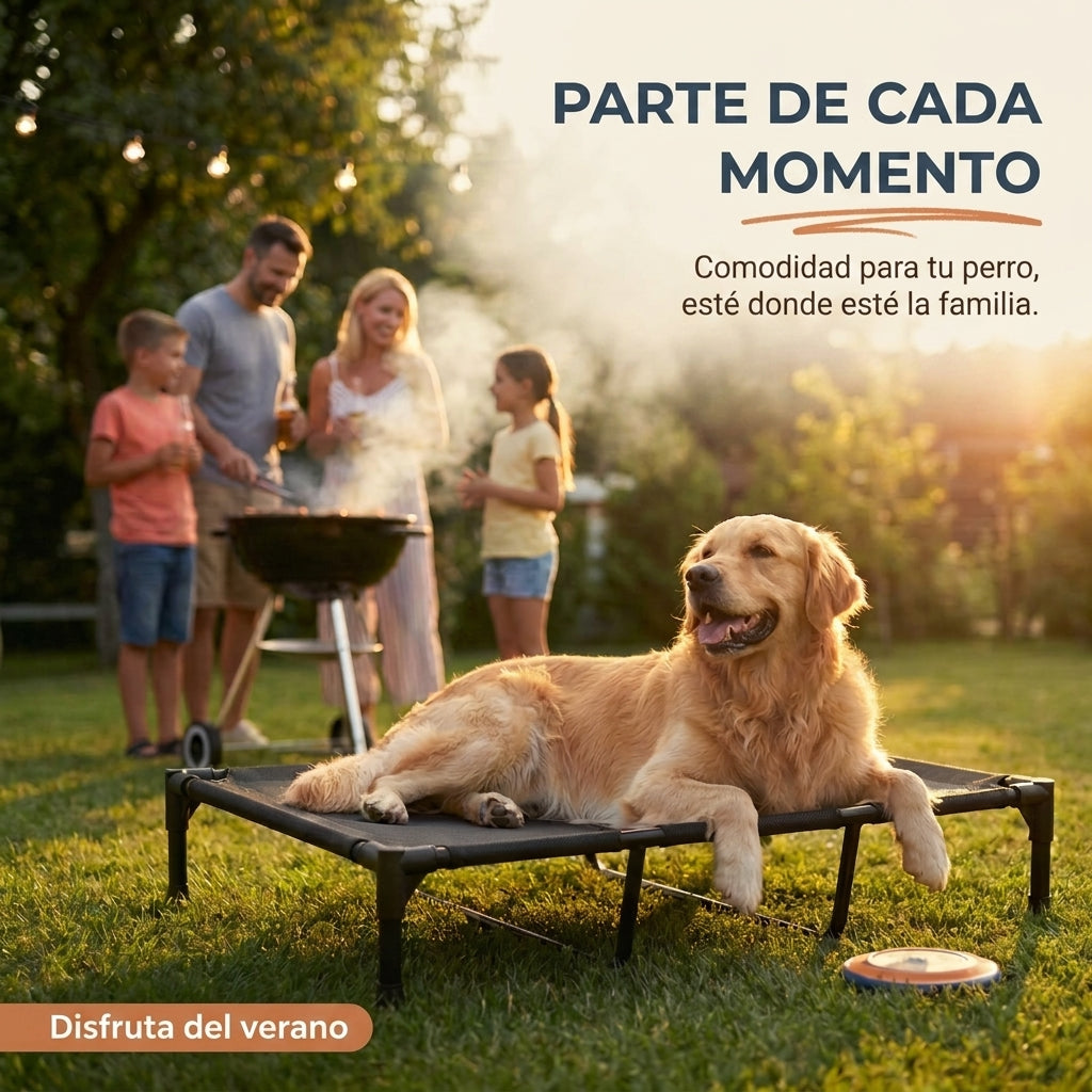 Cama Elevada para Perros de Exterior con Malla Teslin Transpirable, Soporte Central Reforzado según Talla, Patas Antideslizantes, Secado Rápido, para Perros Pequeños, Medianos y Grandes