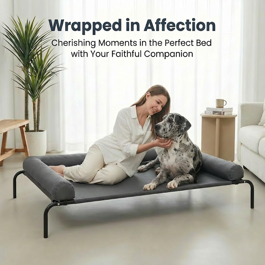 Cama Elevada para Perros con Cojines Suaves en 3 Lados, Cama Transpirable de Malla Textilene, Estructura Metálica Resistente, Fácil de Limpiar, para Perros Pequeños, Medianos y Grandes