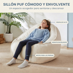 Sillón Puf de Pana Suave con Respaldo Alto y Asiento Envolvente, Sin Montaje, Portátil con Asa, para Toda la Familia