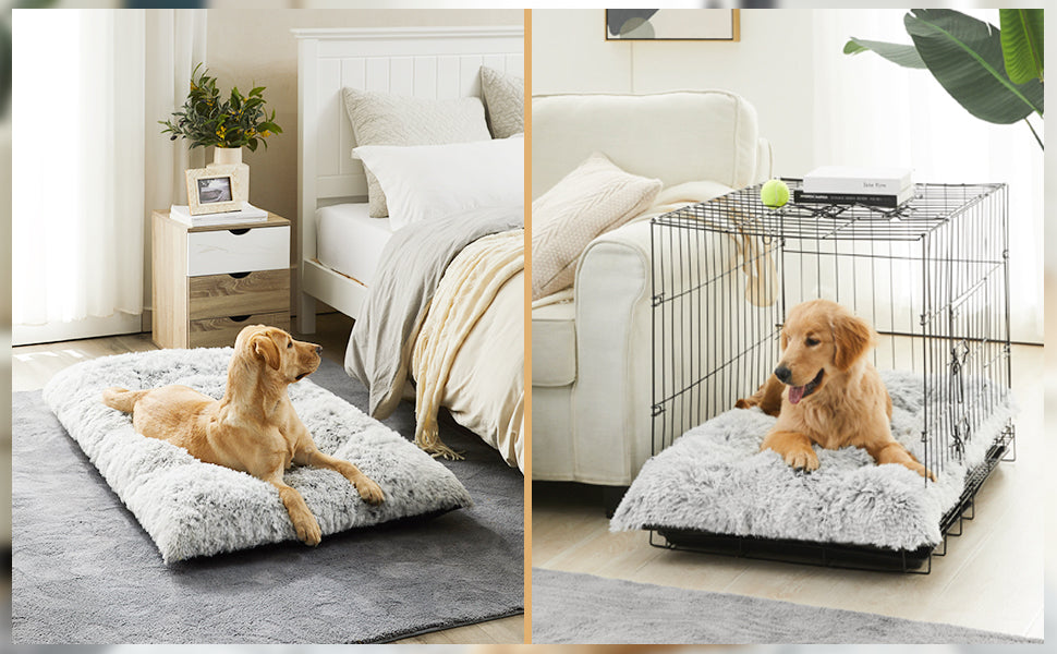 Cama para Perros de Felpa Ultrasuave , Colchoneta Mullida con Relleno de Alta Elasticidad, Versátil para Cama y Jaula, para Perros Pequeños, Medianos y Grandes