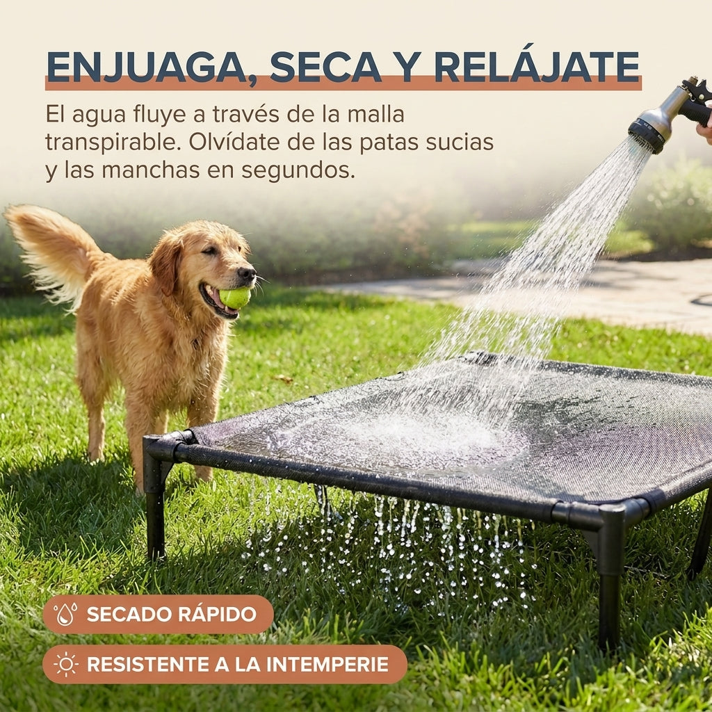 Cama Elevada para Perros de Exterior con Malla Teslin Transpirable, Soporte Central Reforzado según Talla, Patas Antideslizantes, Secado Rápido, para Perros Pequeños, Medianos y Grandes