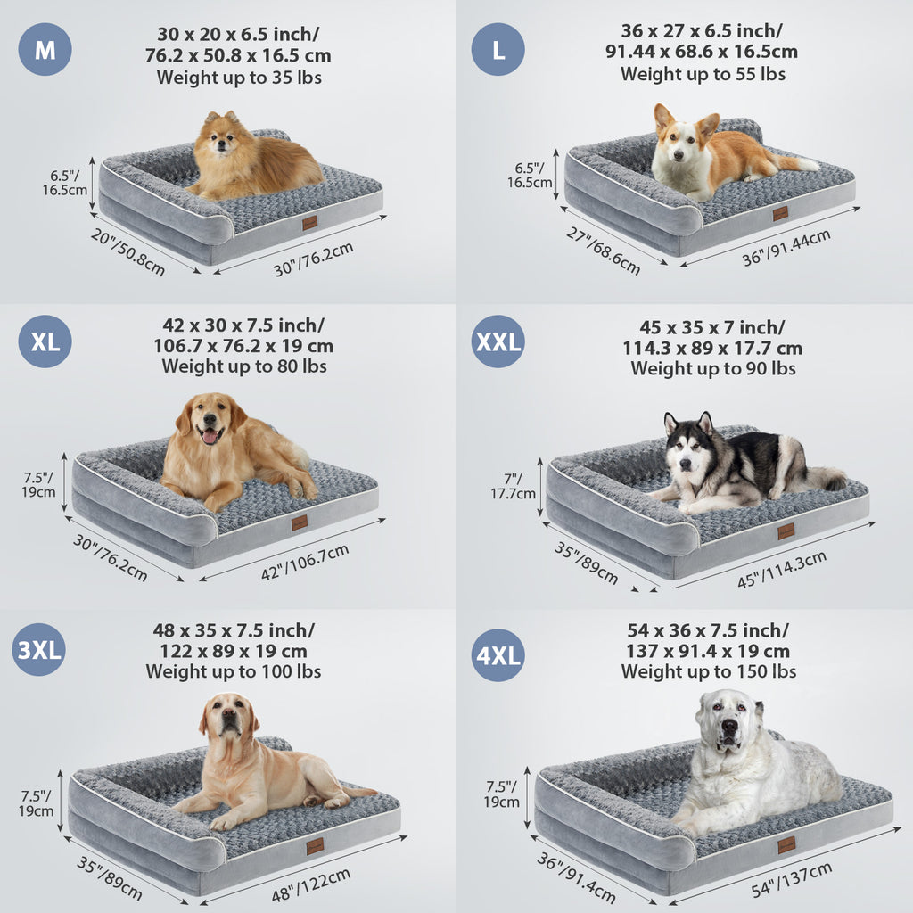 Orthopedic Sofa Pet Bed for Large Dogs with Waterproof Lining, Nonskid Bottom, Removable Washable Cover, Joint Relief Comfort Dog Bed, Durable Pet Sofa Bed Gray