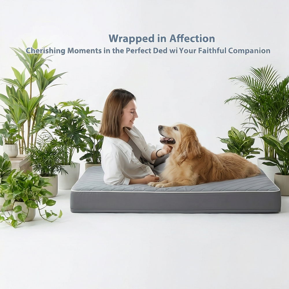 Cama para Perros Ortopédica y Lavable, Colchón Rectangular de Espuma de Alta Elasticidad con Superficie Suave Acolchada y Funda Extraíble, para Perros Pequeños, Medianos y Grandes, Gris