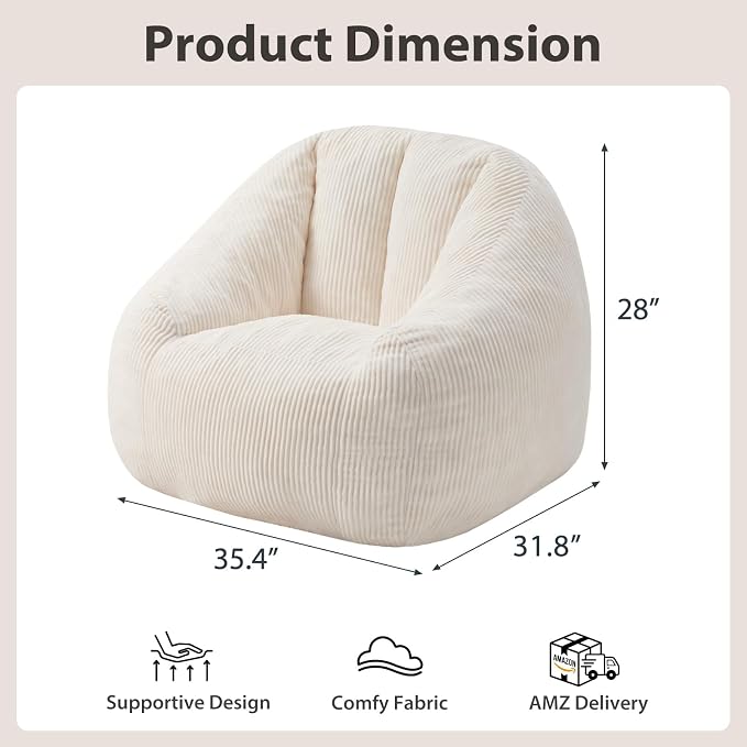 HUGHEAVEN Bean Bag Chairs, Comfy Reading Chair for Living Room, Bedroom.