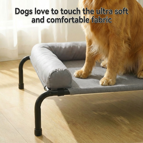 Cama Elevada para Perros con Cojines Suaves en 3 Lados, Cama Transpirable de Malla Textilene, Estructura Metálica Resistente, Fácil de Limpiar, para Perros Pequeños, Medianos y Grandes