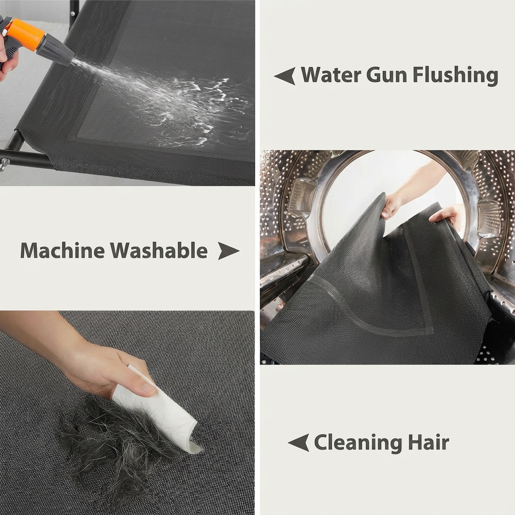 Cama Elevada para Perros, Estructura Metálica Resistente con Malla Textilene Transpirable, Hamaca Refrigerante Lavable para Interior y Exterior, Fácil de Limpiar, Gris