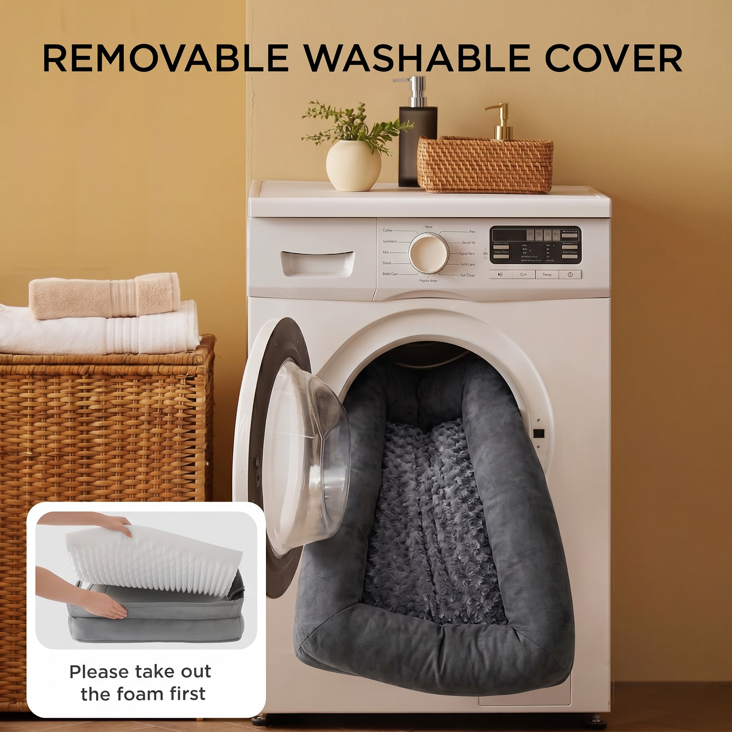Cama Ortopédica  para Perros Grandes y Gigantes, Sofá Cama en L con Esponja de Alta Densidad, Funda Impermeable Extraíble y Lavable a Máquina, Superficie de Terciopelo Suave, 137 × 91 × 19 cm, Gris
