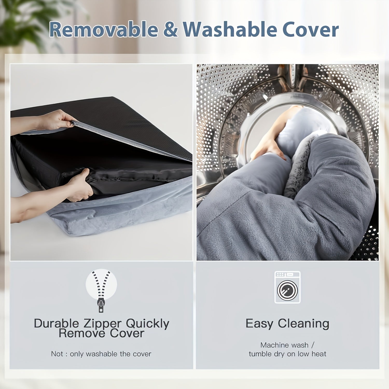 Cama para Perros Ortopédica y Lavable, Colchón Rectangular de Espuma de Alta Elasticidad con Superficie Suave Acolchada y Funda Extraíble, para Perros Pequeños, Medianos y Grandes, Gris