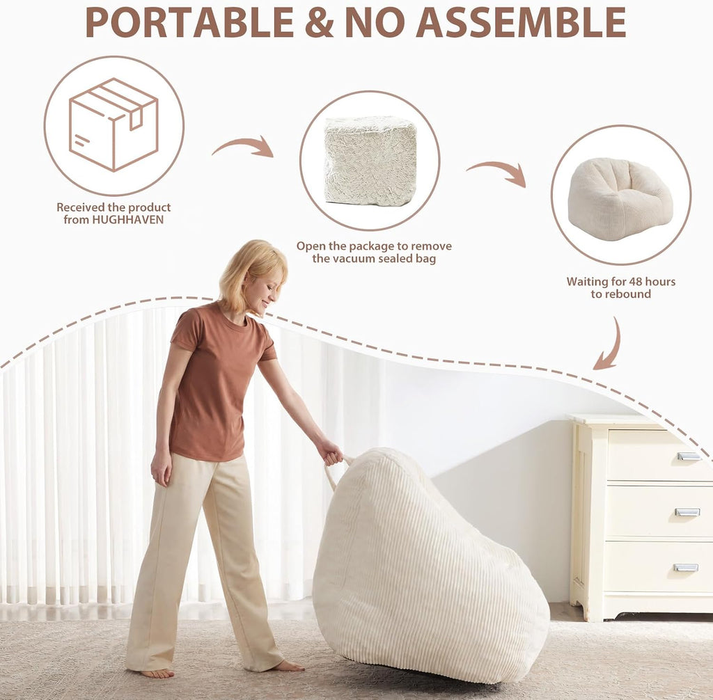 HUGHEAVEN Bean Bag Chairs, Comfy Reading Chair for Living Room, Bedroom.
