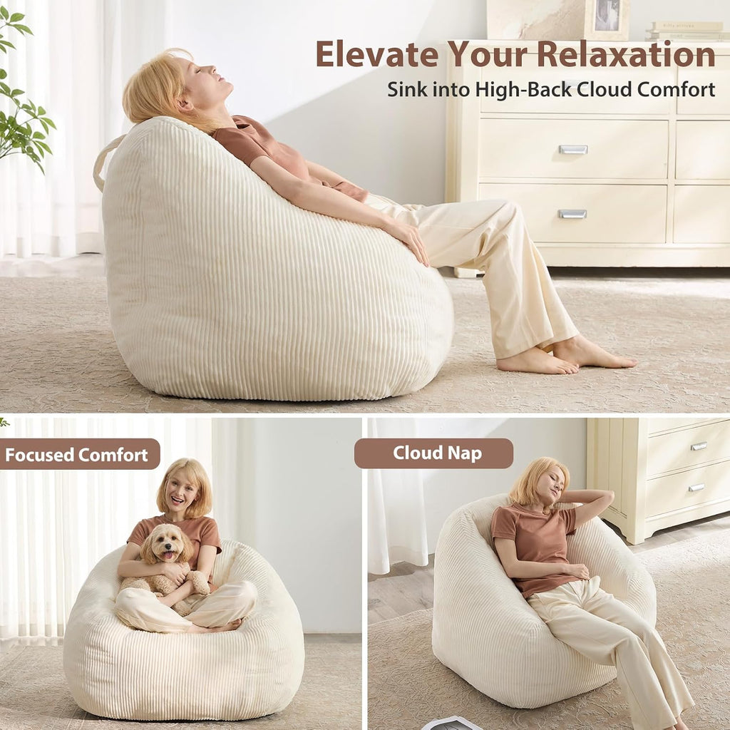 HUGHEAVEN Bean Bag Chairs, Comfy Reading Chair for Living Room, Bedroom.