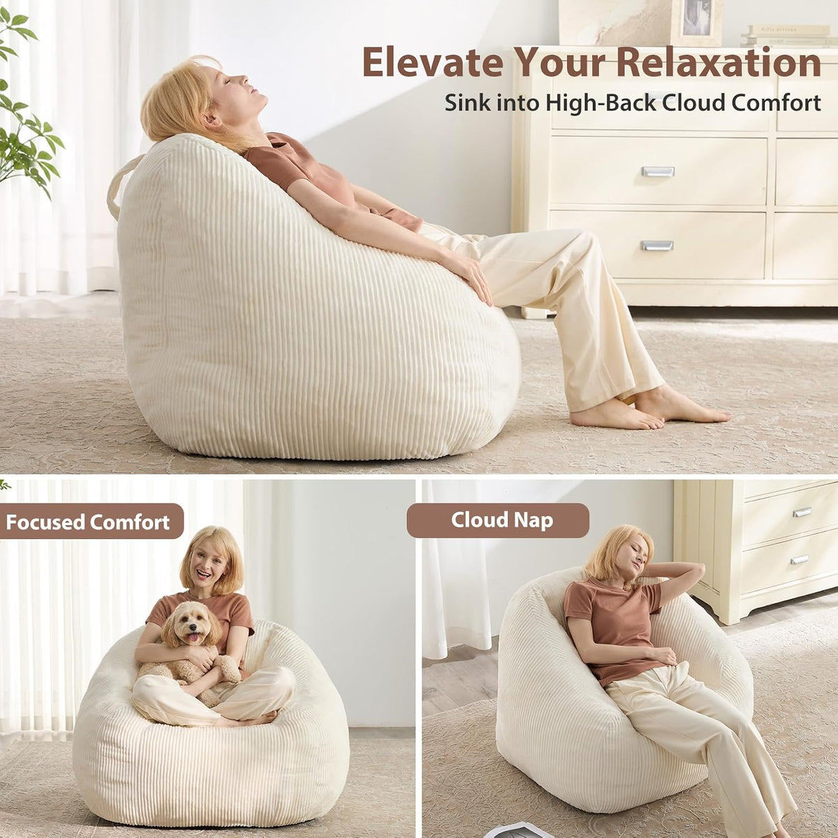 HUGHEAVEN Bean Bag Chairs, Comfy Reading Chair for Living Room, Bedroom.