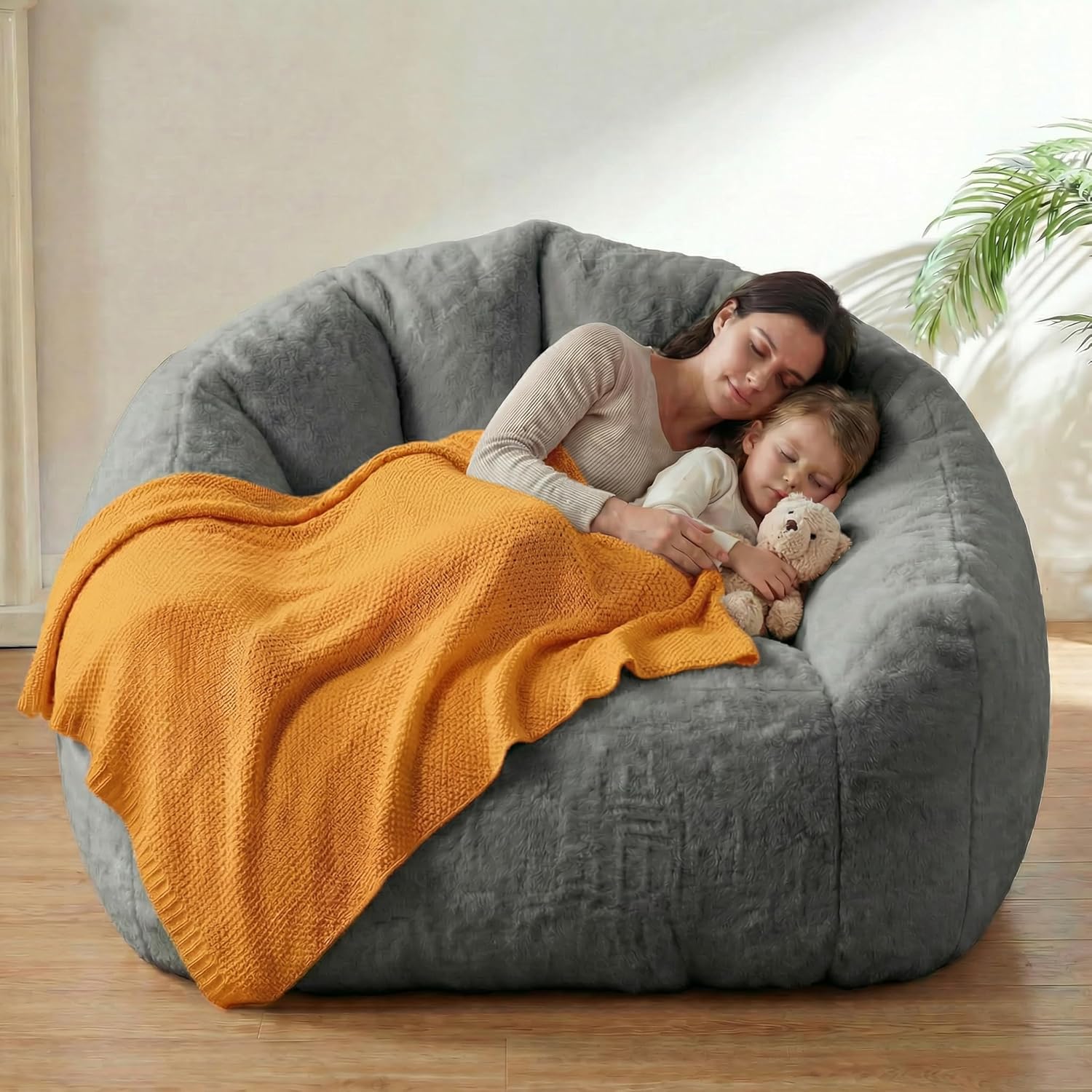 Sillón Puff para Adultos, Sofá Individual Tipo Concha con Relleno de Espuma de Recuperación, Tejido Suave y Respaldo Alto Envolvente, para Salón, Dormitorio, Lectura, Gaming y Relax