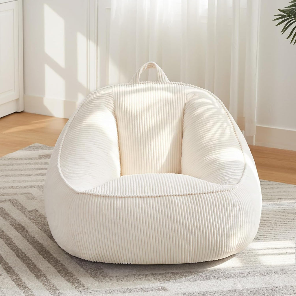 Sillón Puf de Pana Suave con Respaldo Alto y Asiento Envolvente, Sin Montaje, Portátil con Asa, para Toda la Familia