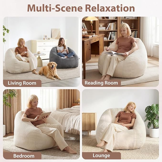HUGHEAVEN Bean Bag Chairs, Comfy Reading Chair for Living Room, Bedroom.
