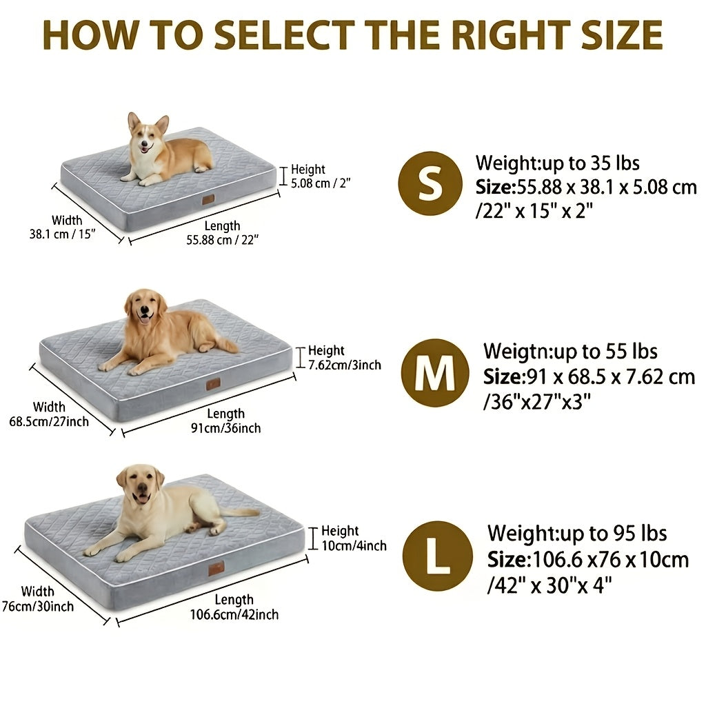 Cama para Perros Ortopédica y Lavable, Colchón Rectangular de Espuma de Alta Elasticidad con Superficie Suave Acolchada y Funda Extraíble, para Perros Pequeños, Medianos y Grandes, Gris