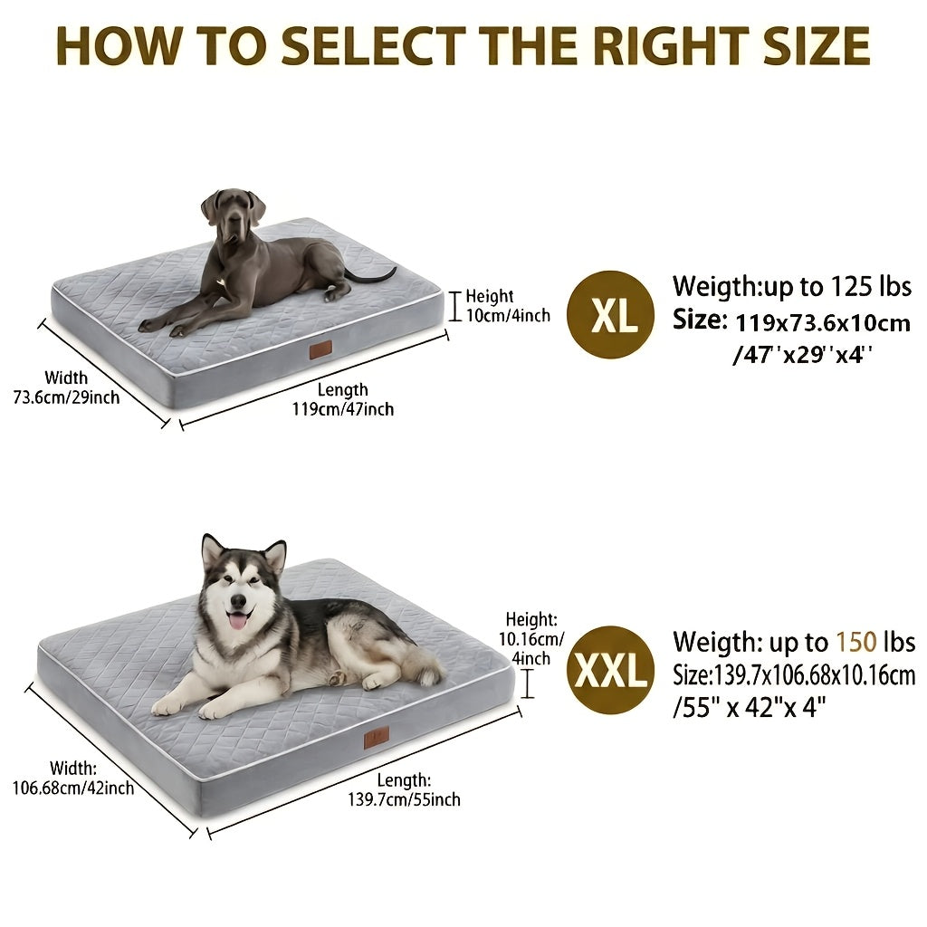 Cama para Perros Ortopédica y Lavable, Colchón Rectangular de Espuma de Alta Elasticidad con Superficie Suave Acolchada y Funda Extraíble, para Perros Pequeños, Medianos y Grandes, Gris