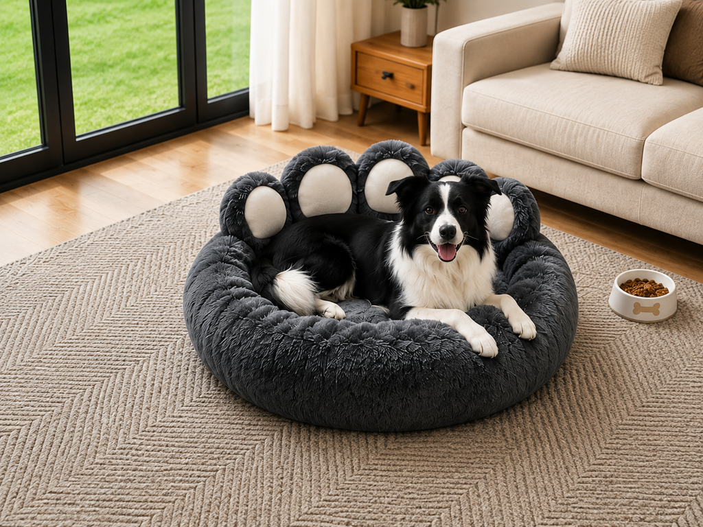 Cama para Perros, Sofá Acolchado con Respaldo y Bordes Elevados, Superficie de Felpa Ultrasuave, Colchón Suave y Cómodo, Gris