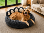 Cama para Perros, Sofá Acolchado con Respaldo y Bordes Elevados, Superficie de Felpa Ultrasuave, Colchón Suave y Cómodo, Gris