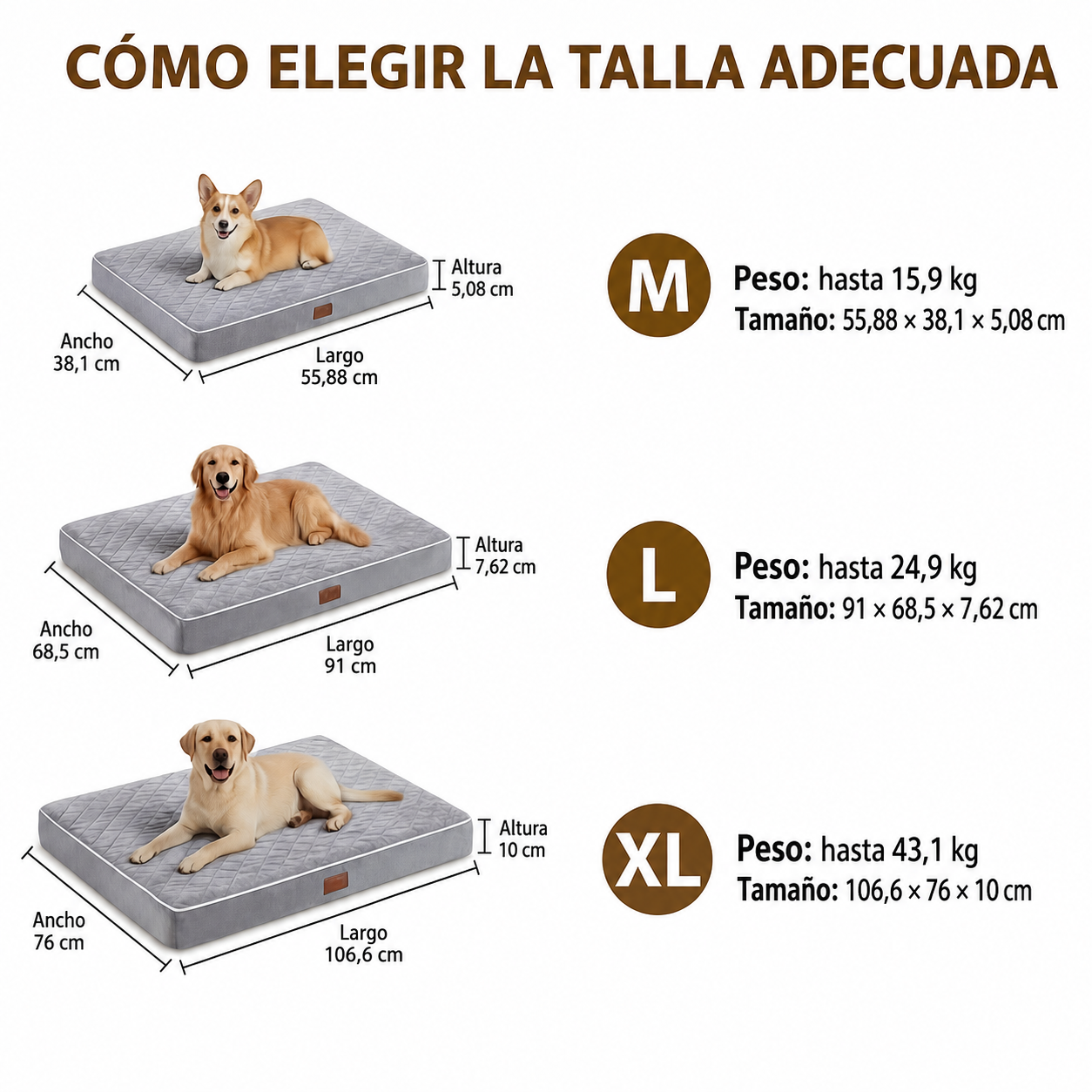 Cama para Perros Ortopédica y Lavable, Colchón Rectangular de Espuma de Alta Elasticidad con Superficie Suave Acolchada y Funda Extraíble, para Perros Pequeños, Medianos y Grandes, Gris