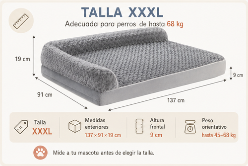 Cama Ortopédica  para Perros Grandes y Gigantes, Sofá Cama en L con Esponja de Alta Densidad, Funda Impermeable Extraíble y Lavable a Máquina, Superficie de Terciopelo Suave, 137 × 91 × 19 cm, Gris